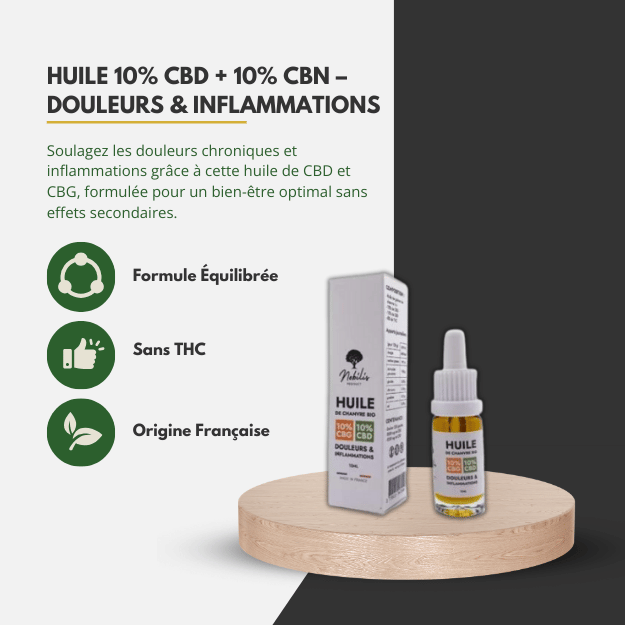 Huile 10% CBD + 10% CBG – DOULEURS & INFLAMMATIONS - 10ml