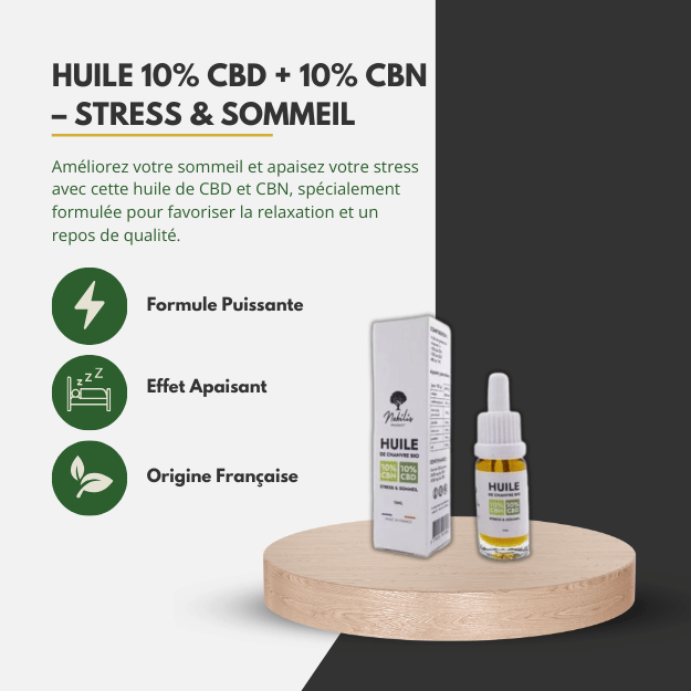 Huile 10% CBD + 10% CBN – STRESS & SOMMEIL - 10ml